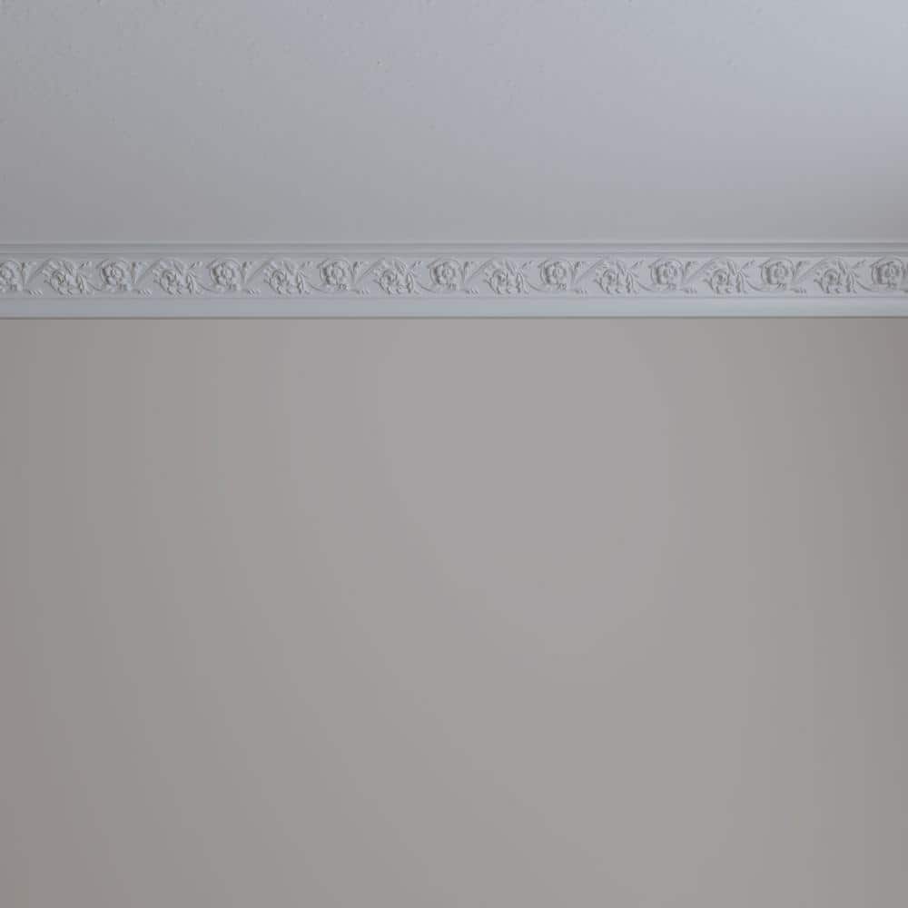 Ekena Millwork 2-1/8 in. x 3-1/8 in. x 94-1/2 in. Polyurethane Floral Crown Moulding