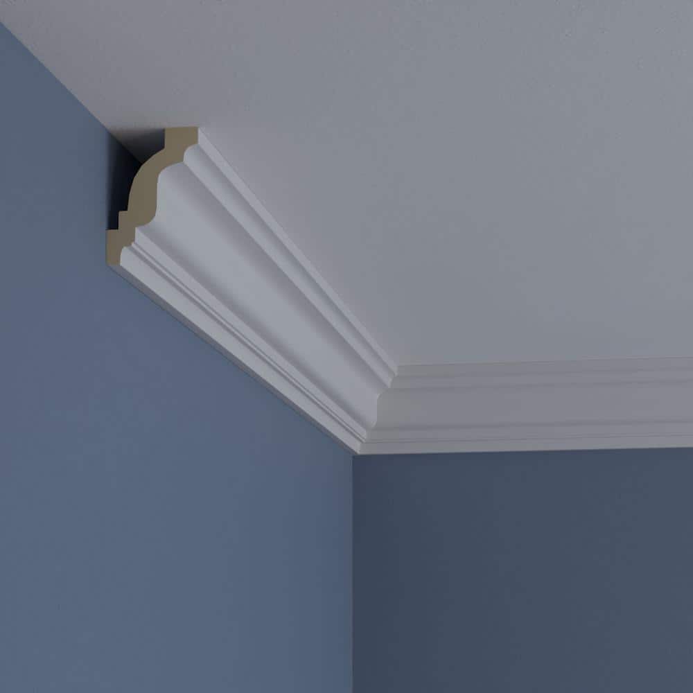Ekena Millwork 2 in. x 3 in. x 94-1/2 in. Smooth Polyurethane Lisbon Traditional Crown Moulding