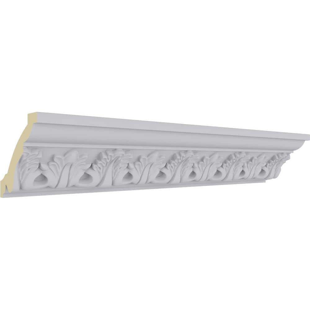 Ekena Millwork 3-1/2 in. x 3-1/8 in. x 94-1/2 in. Polyurethane Legacy Acanthus Leaf Crown Moulding