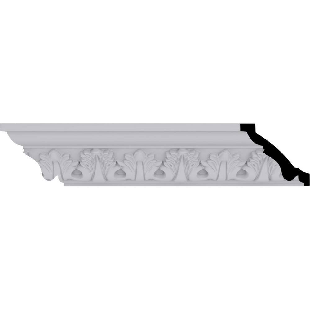Ekena Millwork 3-1/2 in. x 3-1/8 in. x 94-1/2 in. Polyurethane Legacy Acanthus Leaf Crown Moulding