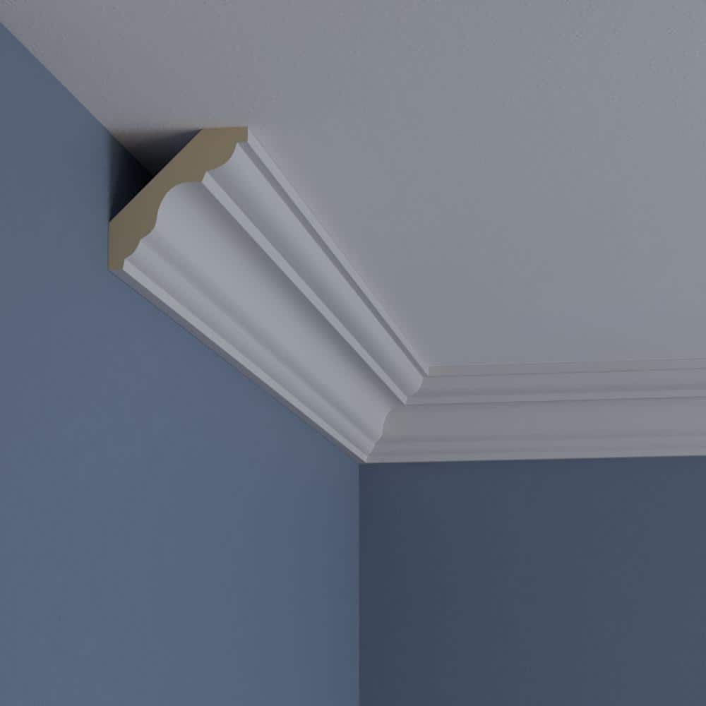 Ekena Millwork 3 in. x 3 in. x 94-1/2 in. Polyurethane Palmetto Smooth Crown Moulding