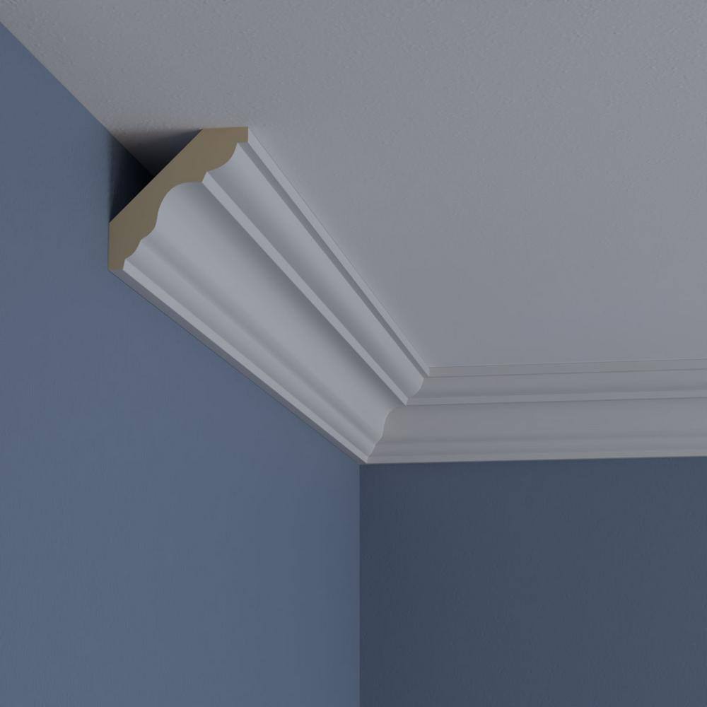 Ekena Millwork 3 in. H x 3 in. P x 4-1/4 in. F x 94-1/2 in. L Polyurethane Palmetto Smooth Crown Moulding (8-Pack)
