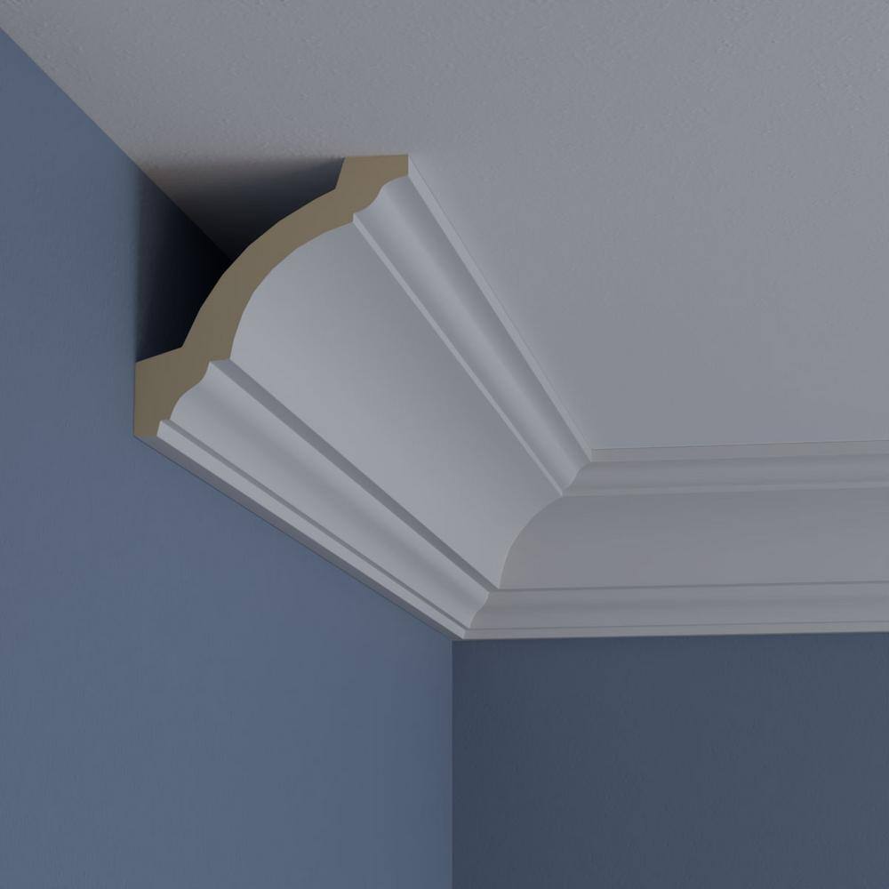 Ekena Millwork 3-1/4 in. H x 3-1/4 in. P x 4-1/2 in. F x 94-1/2 in. L Polyurethane Salem Traditional Smooth Crown Moulding (8-Pack)