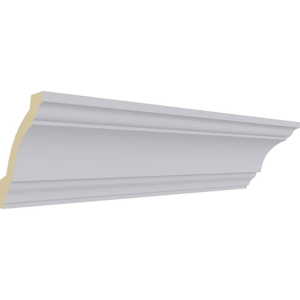 Ekena Millwork 3-1/4 in. H x 3-1/4 in. P x 4-1/2 in. F x 94-1/2 in. L Polyurethane Salem Traditional Smooth Crown Moulding (8-Pack)