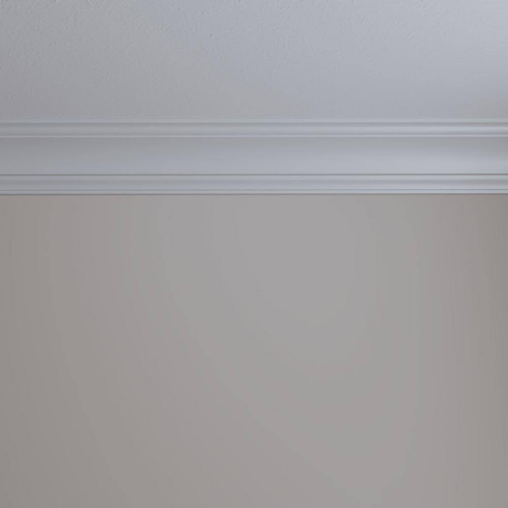 Ekena Millwork 3-1/4 in. H x 3-1/4 in. P x 4-1/2 in. F x 94-1/2 in. L Polyurethane Salem Traditional Smooth Crown Moulding (8-Pack)