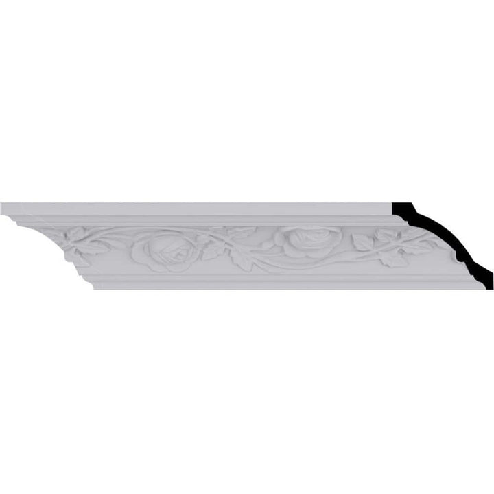 Ekena Millwork 3-3/4 in. x 3-1/4 in. x 94-1/2 in. Polyurethane Bulwark Rose Crown Moulding