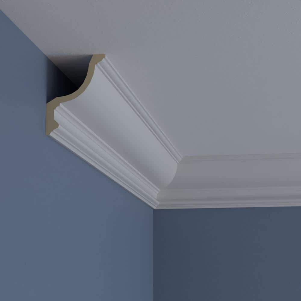 Ekena Millwork 6 in. H x 4-1/2 in. P x 7-5/8 in. F x 94-1/2 in. L Polyurethane Maria Traditional Smooth Crown Moulding (12-Pack)