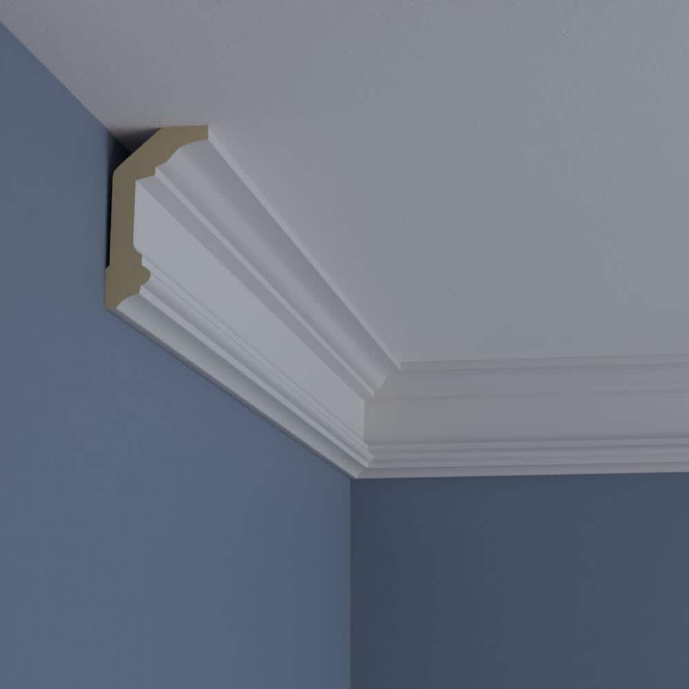 Ekena Millwork 4 in. H x 2-1/4 in. P x 4-1/2 in. F x 94-1/2 in. L Polyurethane Holmdel Traditional Smooth Crown Moulding (12-Pack)
