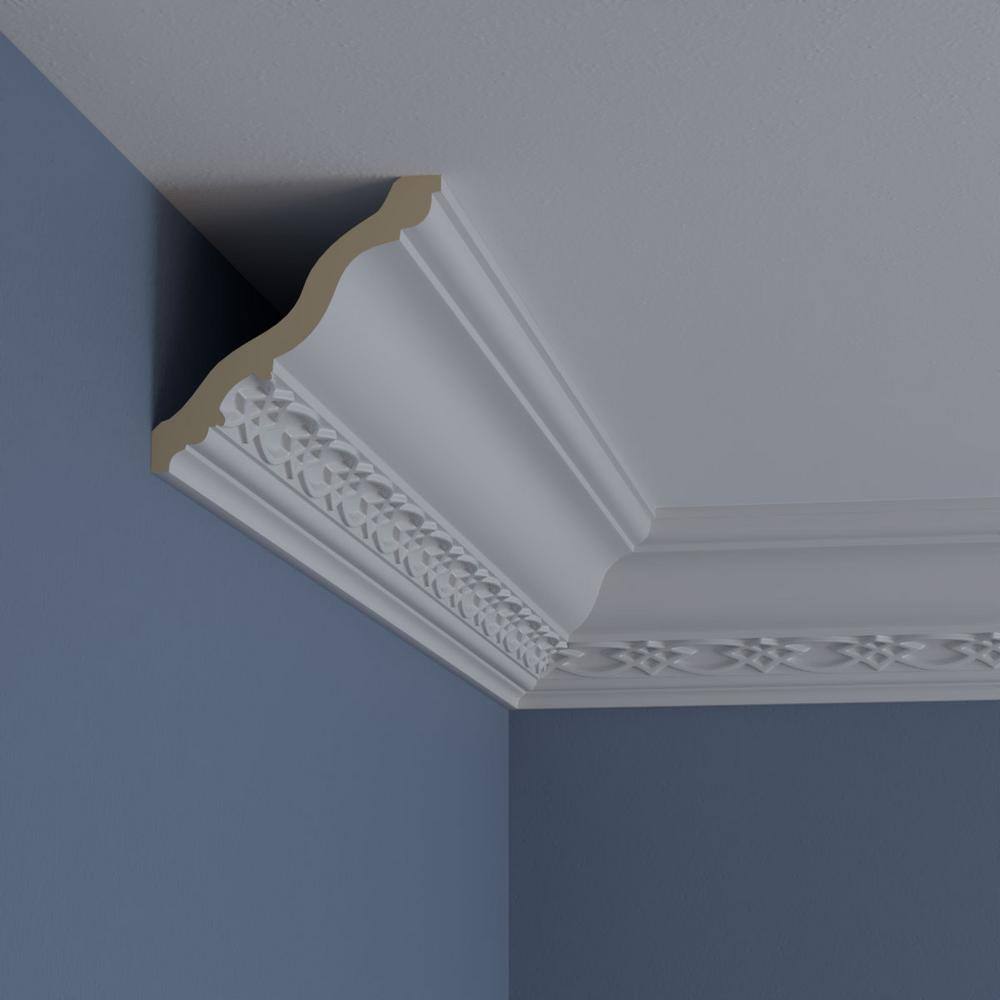 Ekena Millwork 4-3/8 in. x 4-3/8 in. x 94-1/2 in. Polyurethane Loera Crown Moulding