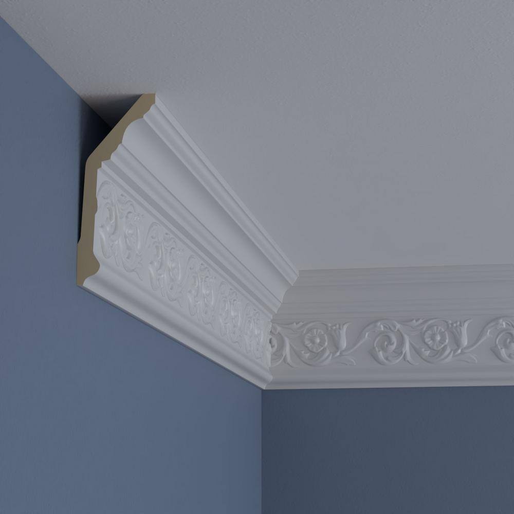 Ekena Millwork 2-1/4 in. x 5-5/8 in. x 94-1/2 in. Polyurethane Floral Crown Moulding