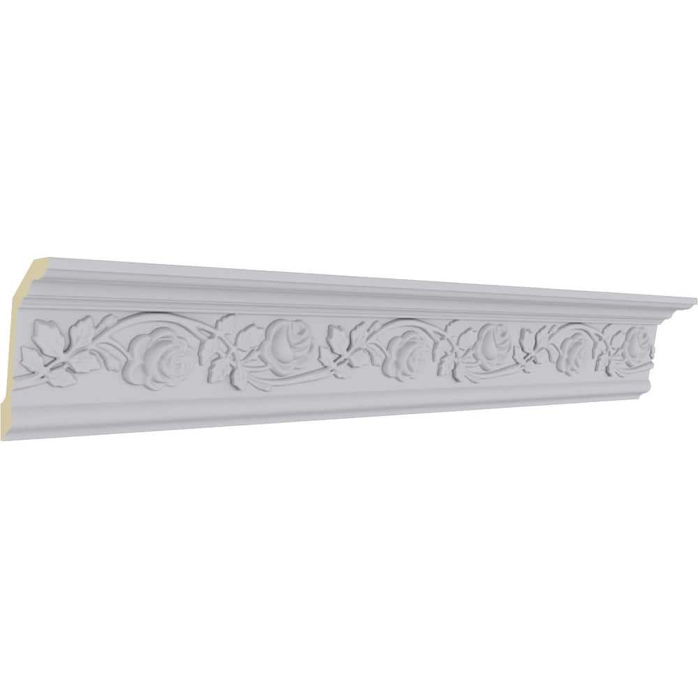 Ekena Millwork 3-3/4 in. x 5-1/2 in. x 94-1/2 in. Polyurethane Rose Crown Moulding