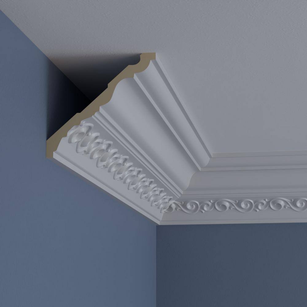 Ekena Millwork 4-3/4 in. x 4-3/4 in. x 94-1/2 in. Polyurethane Linus Crown Moulding