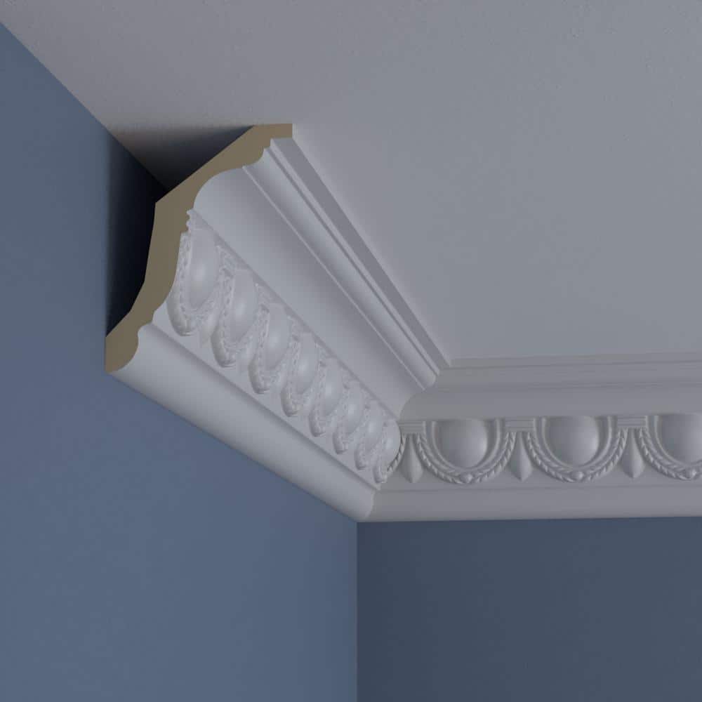 Ekena Millwork 4 in. x 5-1/4 in. x 94-1/2 in. Polyurethane Federal Egg and Dart Crown Moulding