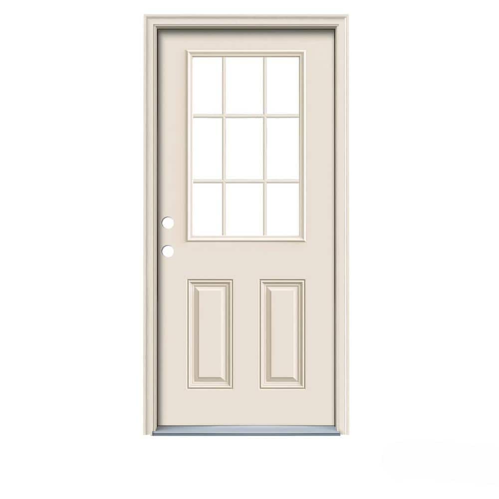 JELD-WEN 36 in. x 80 in. 9 Lite Primed Fiberglass Prehung Right-Hand Inswing Entry Door