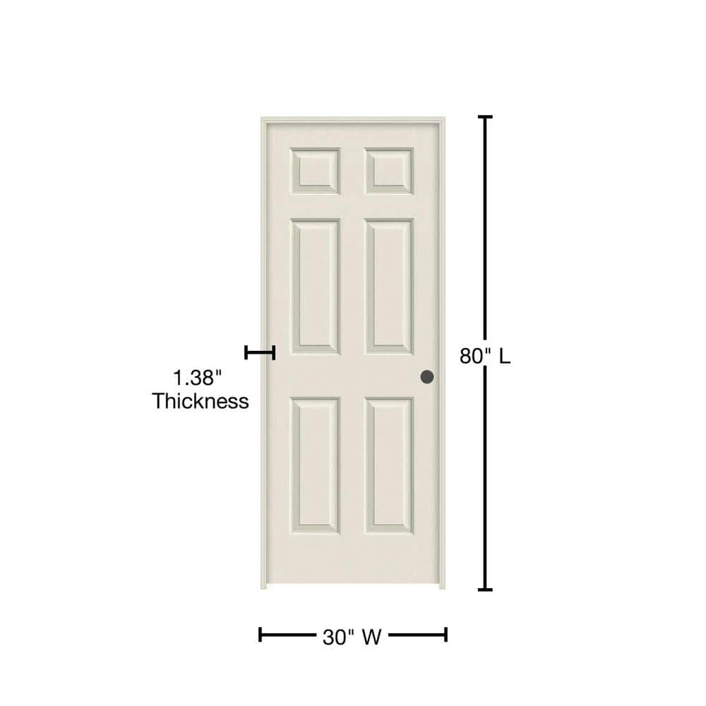JELD-WEN Colonist 30 in. x 80 in. Primed 6-Panel Hollow Core Molded Composite Left-Hand Single Prehung Interior Door