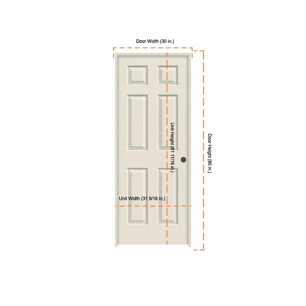 JELD-WEN Colonist 30 in. x 80 in. Primed 6-Panel Hollow Core Molded Composite Left-Hand Single Prehung Interior Door