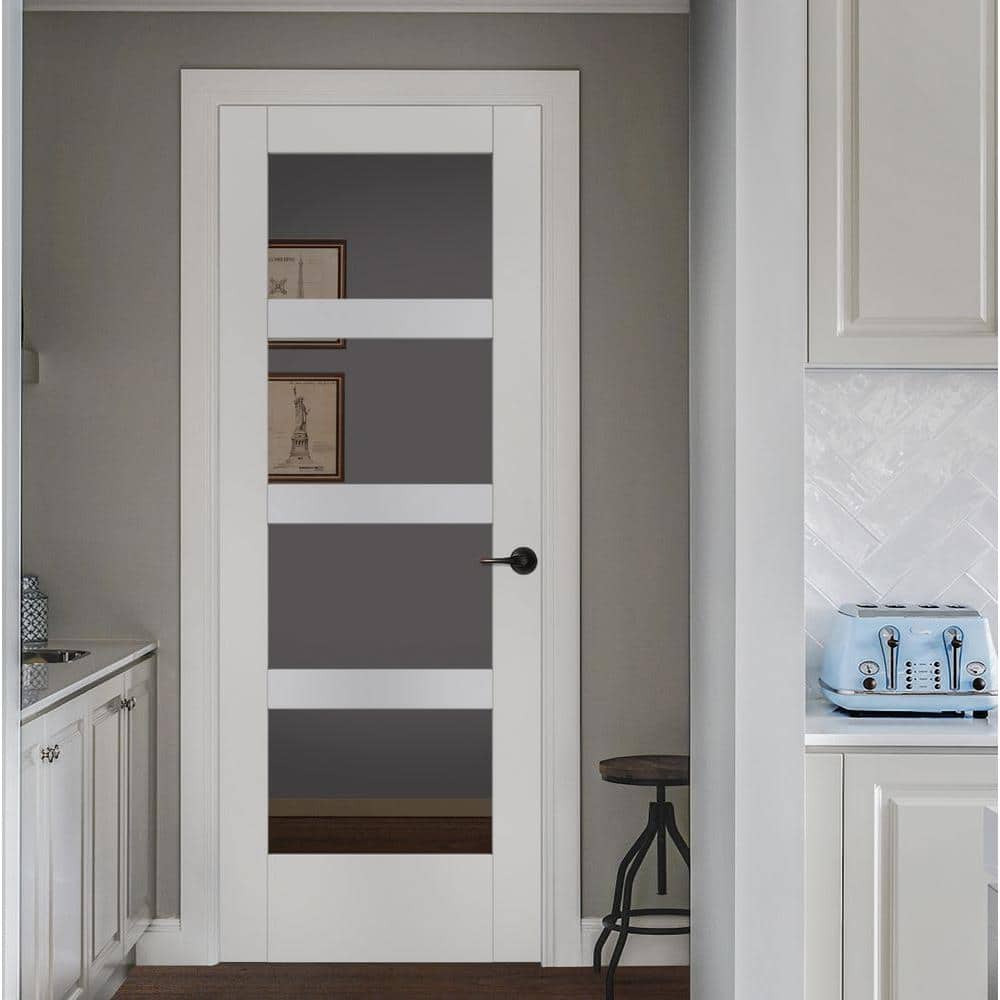 JELD-WEN MODA Primed PMC1044 Solid Core Wood Interior Door Slab with Clear Glass, 36 in. x 80 in.