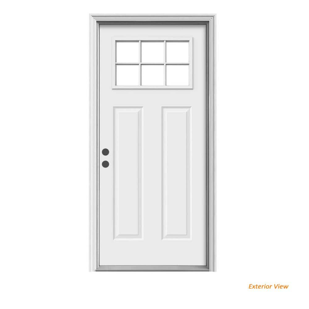 JELD-WEN 30 in. x 80 in. 6 Lite Craftsman Primed Steel Prehung Right-Hand Inswing Front Door with Brickmould