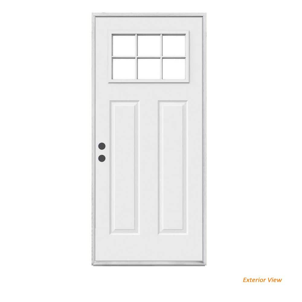 JELD-WEN 30 in. x 80 in. 6-Lite Craftsman Primed Steel Prehung Right-Hand Inswing Front Door