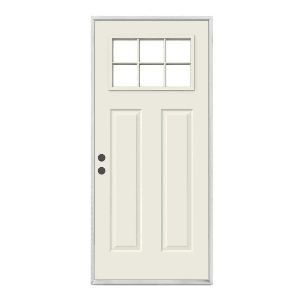 JELD-WEN 30 in. x 80 in. 6-Lite Craftsman Primed Steel Prehung Right-Hand Inswing Front Door