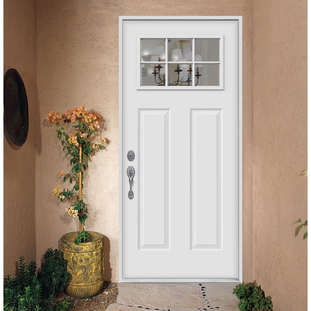 JELD-WEN 30 in. x 80 in. 6-Lite Craftsman Primed Steel Prehung Right-Hand Inswing Front Door