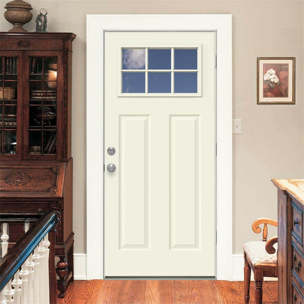JELD-WEN 36 in. x 80 in. Primed Left-Hand Inswing 6-Lite Clear Steel Prehung Front Door with Brickmould