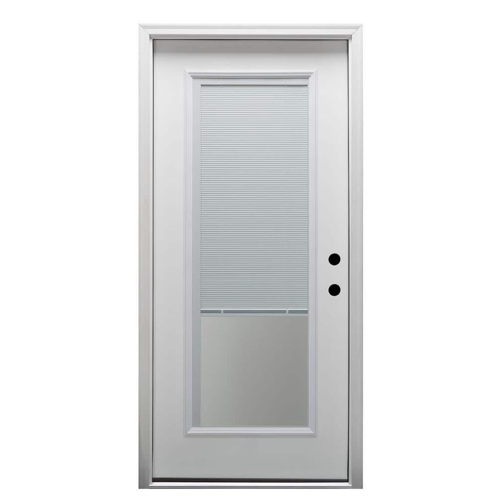 32 in. x 80 in. Internal Blinds Left-Hand Inswing Full Lite Clear Classic Primed Fiberglass Smooth Prehung Front Door