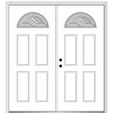 60 in. x 80 in. Grace Right-Hand Inswing Fan-Lite Decorative Primed Fiberglass Prehung Front Door on 4-9/16 in. Frame