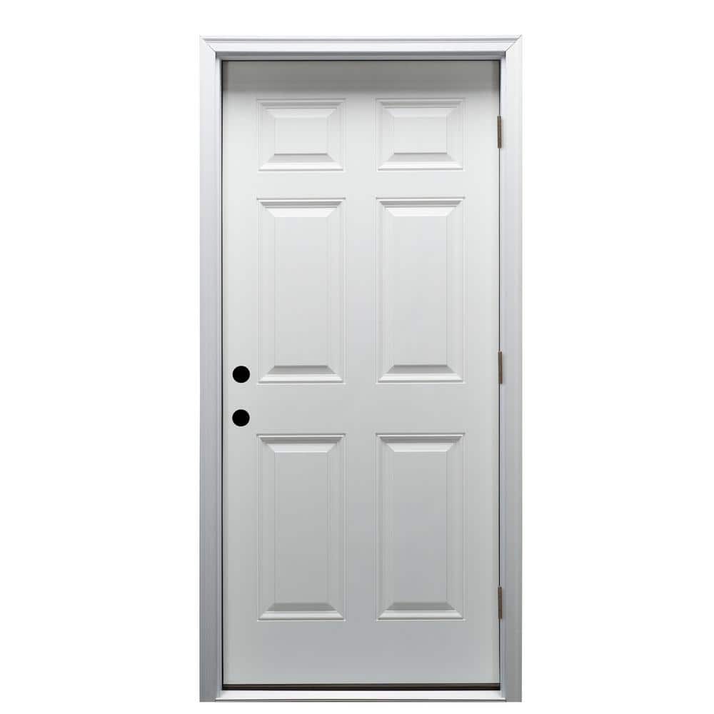 36 in. x 80 in. Severe Weather Left-Hand Outswing 6-Panel Primed Fiberglass Smooth Prehung Front Door