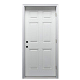 36 in. x 80 in. Severe Weather Left-Hand Outswing 6-Panel Primed Fiberglass Smooth Prehung Front Door