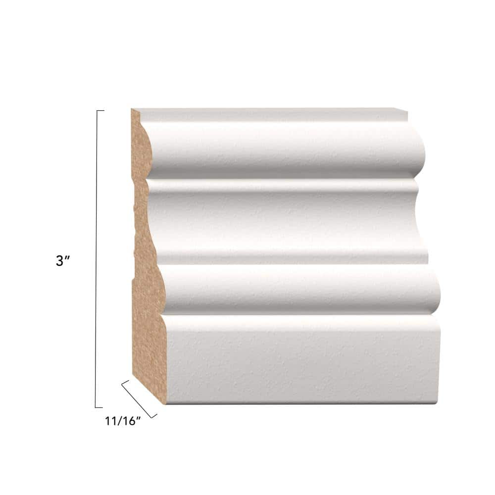 Alexandria Moulding 11/16 in. x 3 in. x 96 in. Primed MDF Casing Moulding Pack (4 pack)
