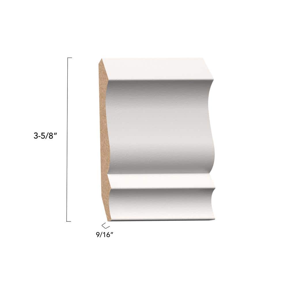 Alexandria Moulding 9/16 in. D x 3-5/8 in. W x 96 in. MDF Primed Crown Molding Pack (4-Pack)