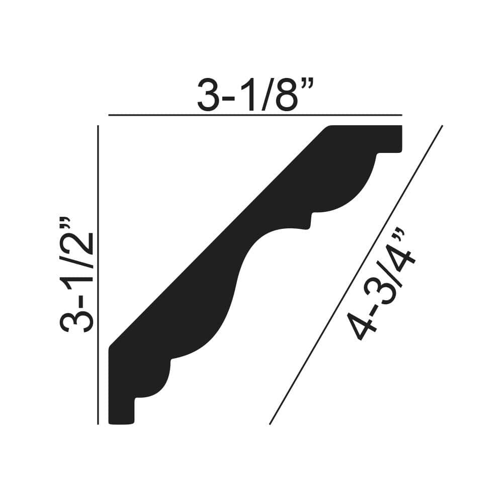 American Pro Decor 3-1/8 in. x 3-1/2 in. x 94-1/2 in. Plain Polyurethane Crown Moulding Pro Pack 31-1/2 LF (4-Pack)