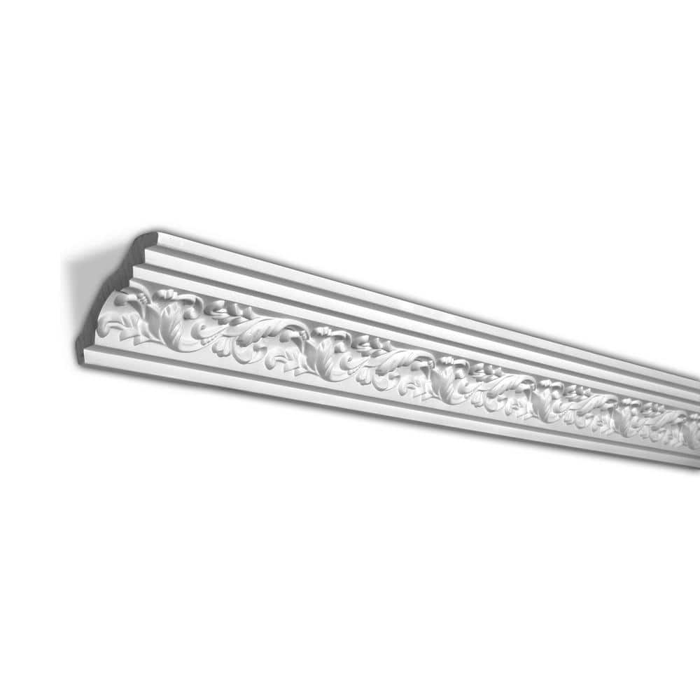 American Pro Decor 2-7/8 in. x 2-7/8 in. x 94-1/2 in. Decorative Leaves Polyurethane Crown Moulding Pro Pack 31-1/2 LF (4-Pack)