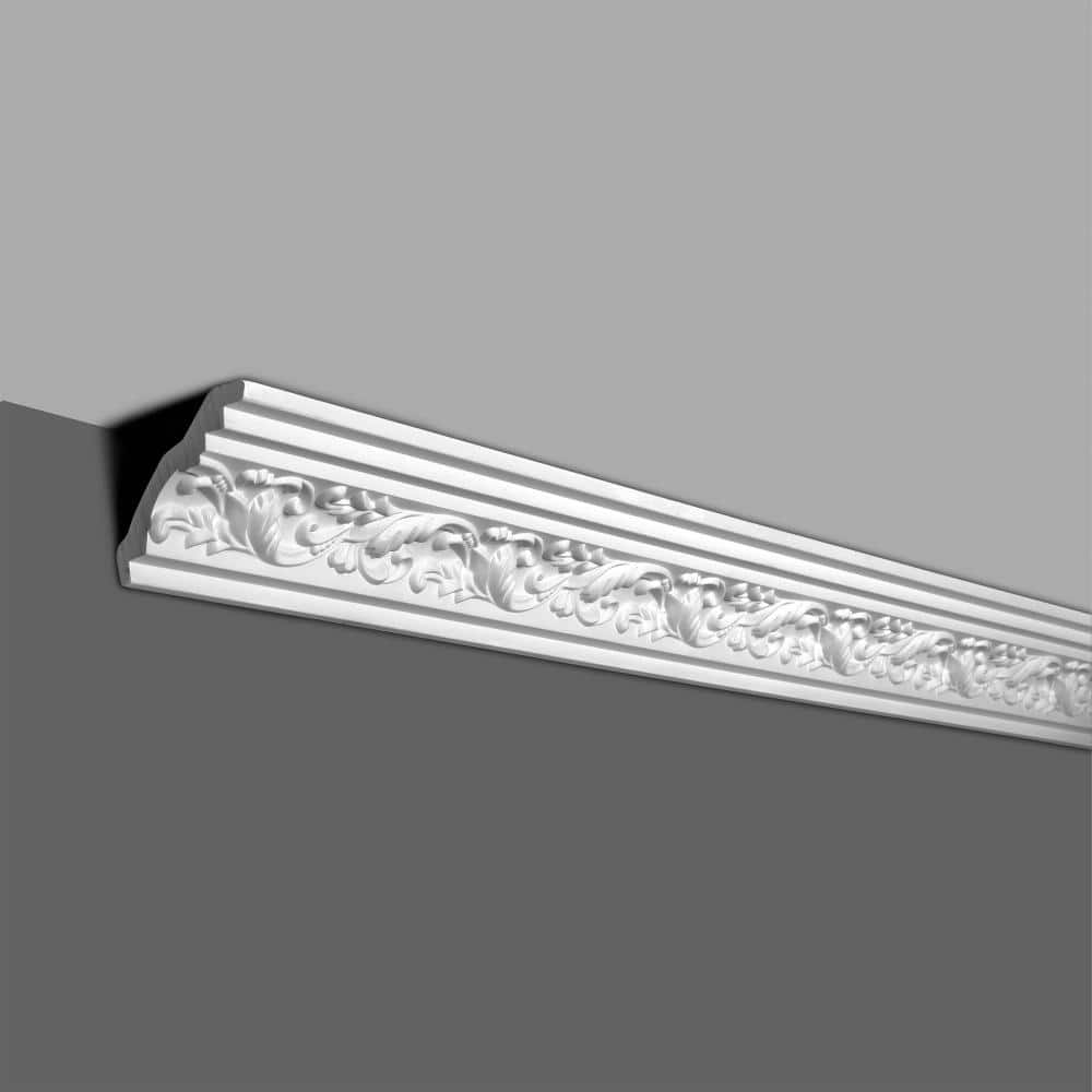 American Pro Decor 2-7/8 in. x 2-7/8 in. x 94-1/2 in. Decorative Leaves Polyurethane Crown Moulding Pro Pack 31-1/2 LF (4-Pack)