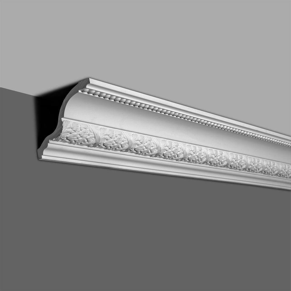 American Pro Decor 3-7/8 in. x 4-5/8 in. x 96 in. Laurel Leaves and Ribbon Polyurethane Crown Moulding Pro Pack 40 LF (5-Pack)