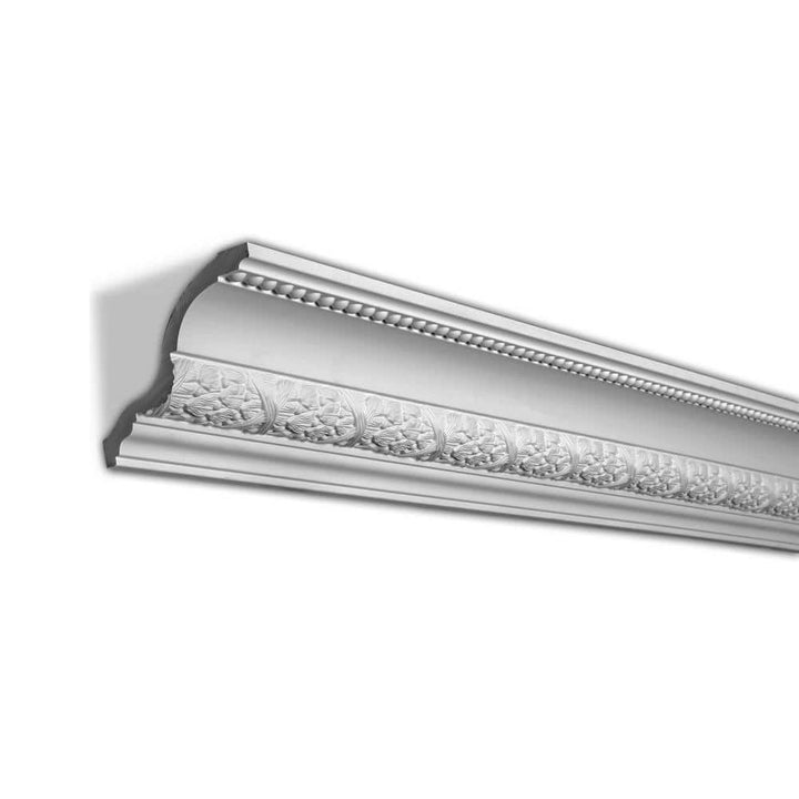 American Pro Decor 3-7/8 in. x 4-5/8 in. x 96 in. Laurel Leaves and Ribbon Polyurethane Crown Moulding Pro Pack 48 LF (6-Pack)