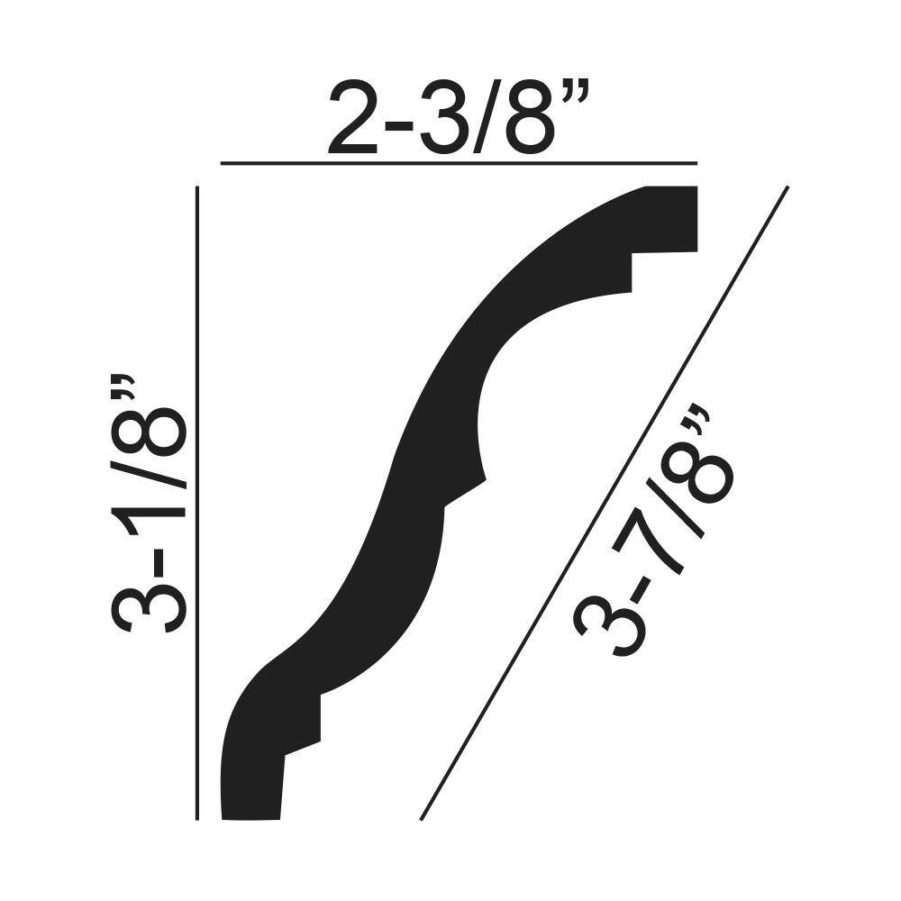 American Pro Decor 2-3/8 in. x 3-1/8 in. x 96 in. Plain Polyurethane Crown Moulding 32 LF (4-Pack)