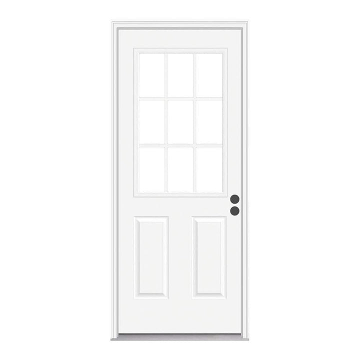 32 in. x 80 in. 9 Lite Primed Fiberglass Prehung Entry Door with Brickmould