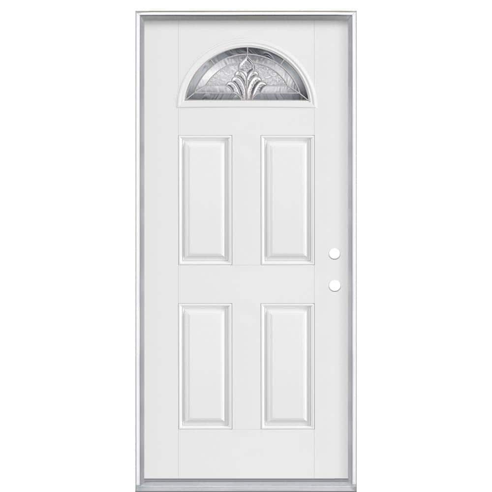 Masonite 36 x 80 in. Left-Hand Inswing Providence Fan Lite Primed Fiberglass Prehung Front Exterior Door, No Brickmold