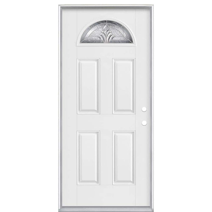 Masonite 36 x 80 in. Left-Hand Inswing Providence Fan Lite Primed Fiberglass Prehung Front Exterior Door, No Brickmold