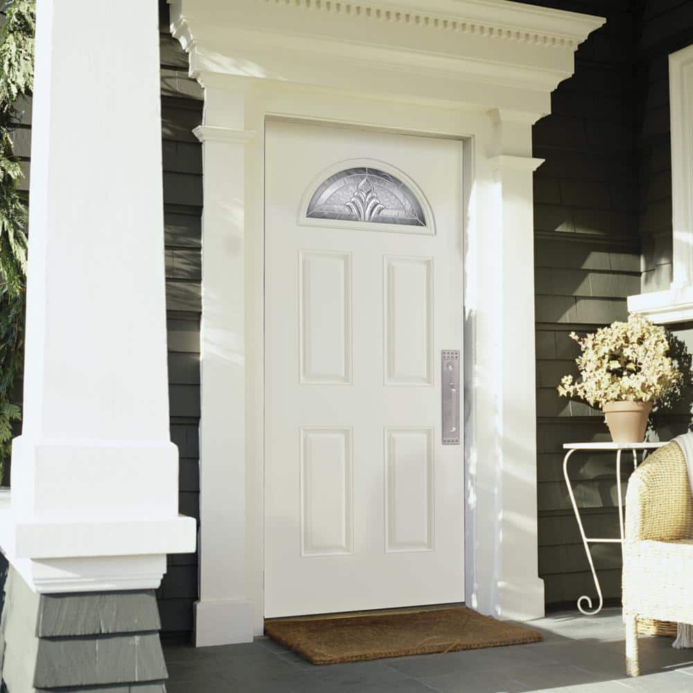 Masonite 36 x 80 in. Left-Hand Inswing Providence Fan Lite Primed Fiberglass Prehung Front Exterior Door, No Brickmold