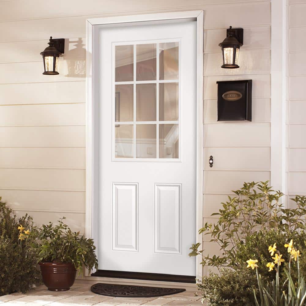 Masonite 32 x 80 in. Right-Hand Inswing 9 Lite Primed Fiberglass Prehung Front Door with No Brickmold