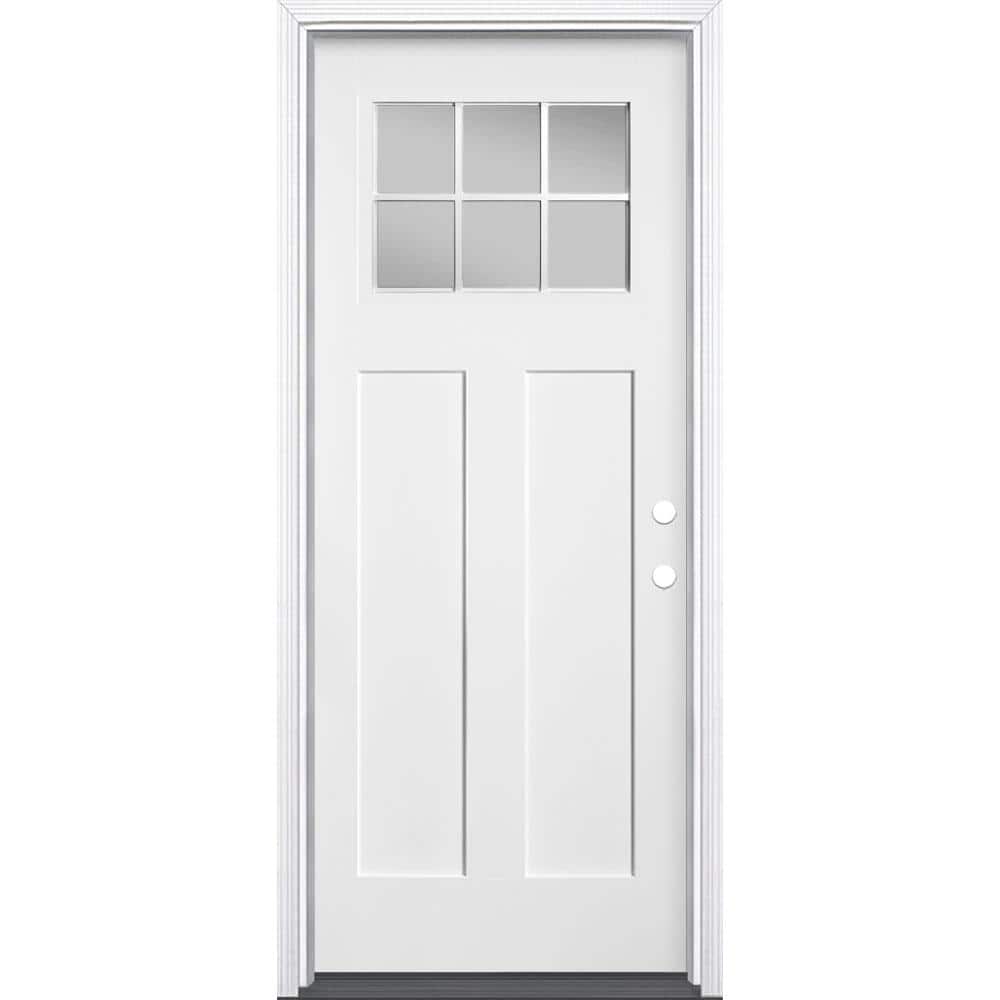 Masonite Craftsman 32 in. x 80 in. Left-Hand Inswing 1/4 Lite Clear Glass Primed White Smooth Fiberglass Prehung Front Door