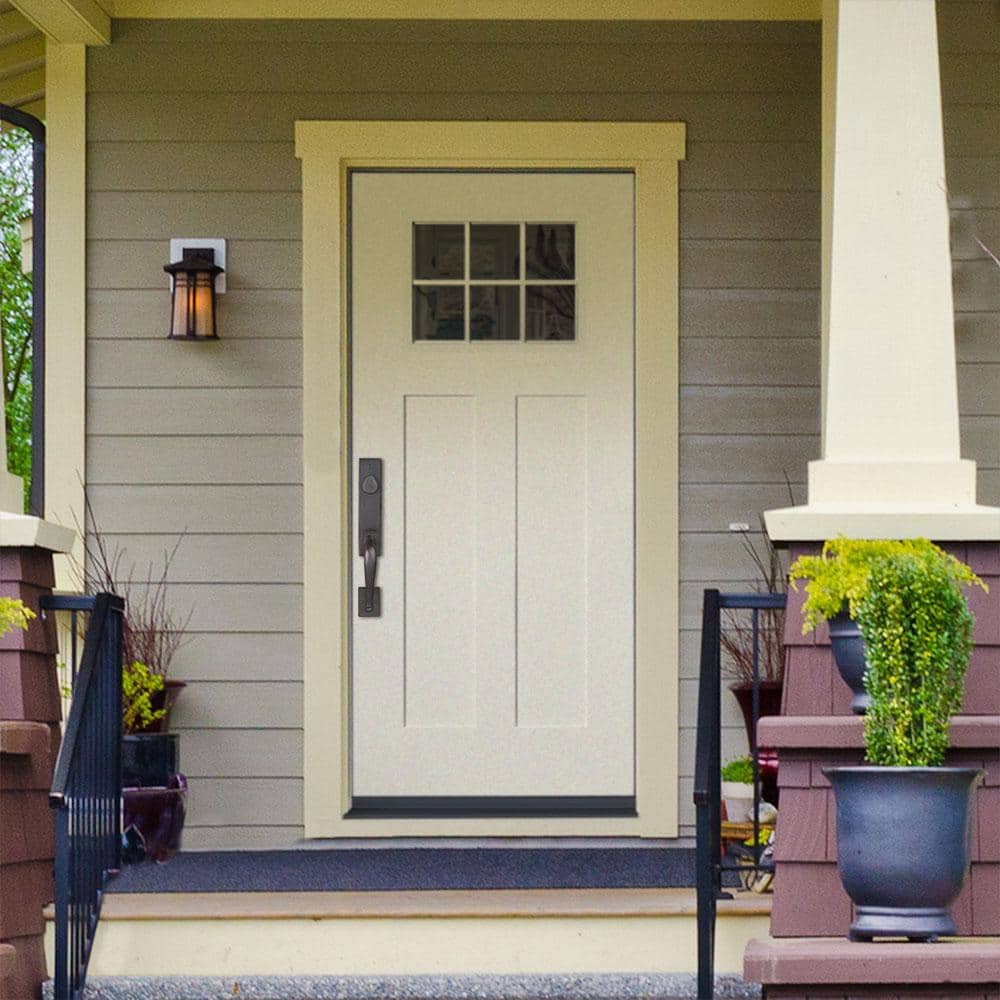 Masonite Craftsman 32 in. x 80 in. Right-Hand 1/4 Lite Clear Glass Primed White Smooth Fiberglass Prehung Front Door