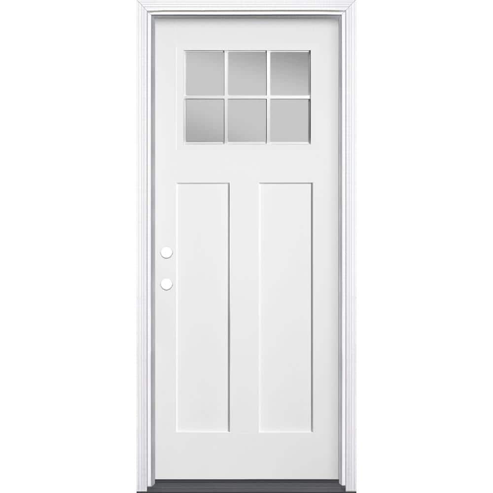 Masonite Craftsman 32 in. x 80 in. Right-Hand 1/4 Lite Clear Glass Primed White Smooth Fiberglass Prehung Front Door