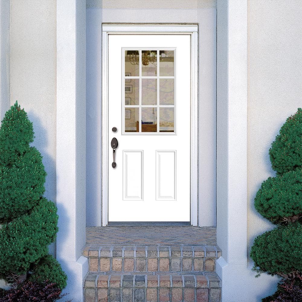 Masonite 32 x 80 in. 9 Lite Left Hand Inswing Primed White Smooth Fiberglass Prehung Exterior Door