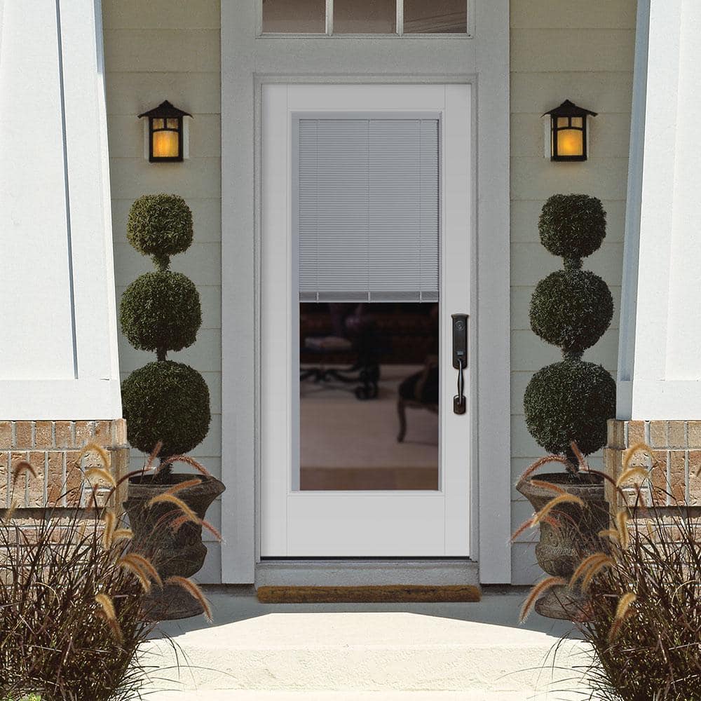 Masonite VistaGrande 32 in. x 80 in. Left Hand Inswing Full Lite Mini Blind Primed Smooth Fiberglass Prehung Exterior Door