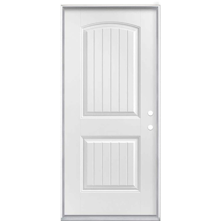 Masonite Cheyenne 2-Panel Primed Smooth Fiberglass Prehung Front Door, No Brickmold, Left-Hand Inswing, 36 in. x 80 in.
