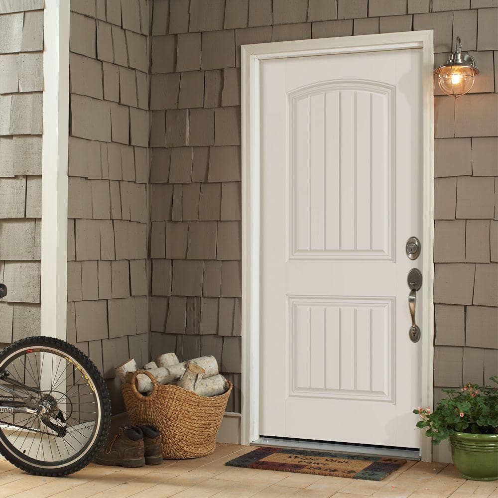 Masonite Cheyenne 2-Panel Primed Smooth Fiberglass Prehung Front Door, No Brickmold, Left-Hand Inswing, 36 in. x 80 in.